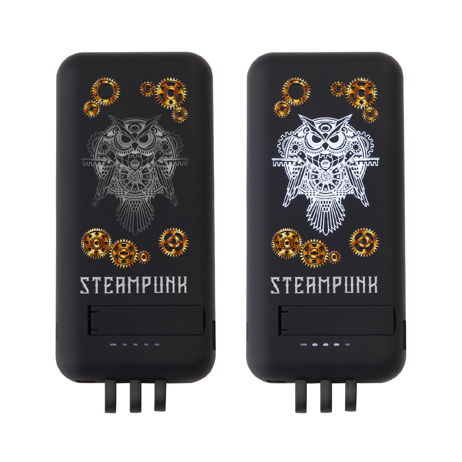 Беспроводное зарядное (22.5/15W) устройство "Topfull SOFTTOUCH" 10000 mAh с подсветкой лого, присосками, встроенными кабелями, с подставкой