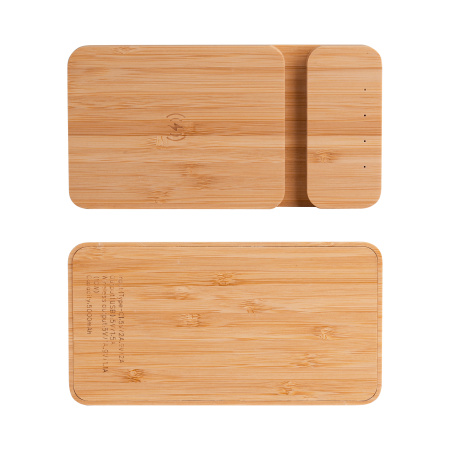 Беспроводное (10W) зарядное устройство "Bamboo Power" 5000 mAh с подставкой под смартфон, бамбук