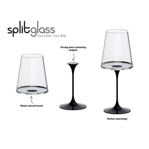 Хрустальный бокал для белого вина на магните Trebonn SplitGlass, 2 шт, 280 мл