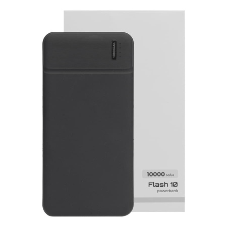 Универсальный аккумулятор Flash 10 (10000 мАч) с подсветкой и soft touch,черный,13,7х6,87х1,55мм