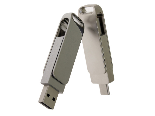 USB 3.0- флешка на 64 Гб с поворотным механизмом и дополнительным разъемом Type-C
