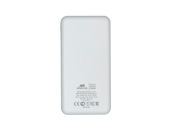 RIVACASE VA2532 (10000 мАч) QC/PD 20W внешний аккумулятор с дисплеем, белый 12/48