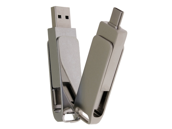 USB 3.0- флешка на 64 Гб с поворотным механизмом и дополнительным разъемом Type-C
