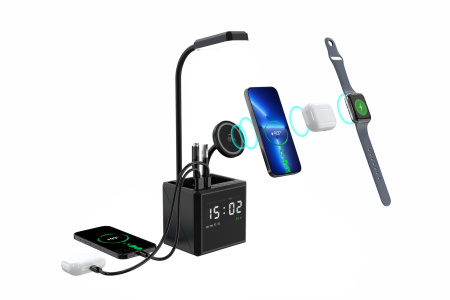 Лампа "Smart Flex" с беспроводным 3в1 (15W) ЗУ с MagSafe, часами, карандашницей и подсветкой логотипа