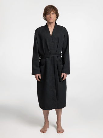 Халат вафельный Kimono, черный, размер XL/XXL