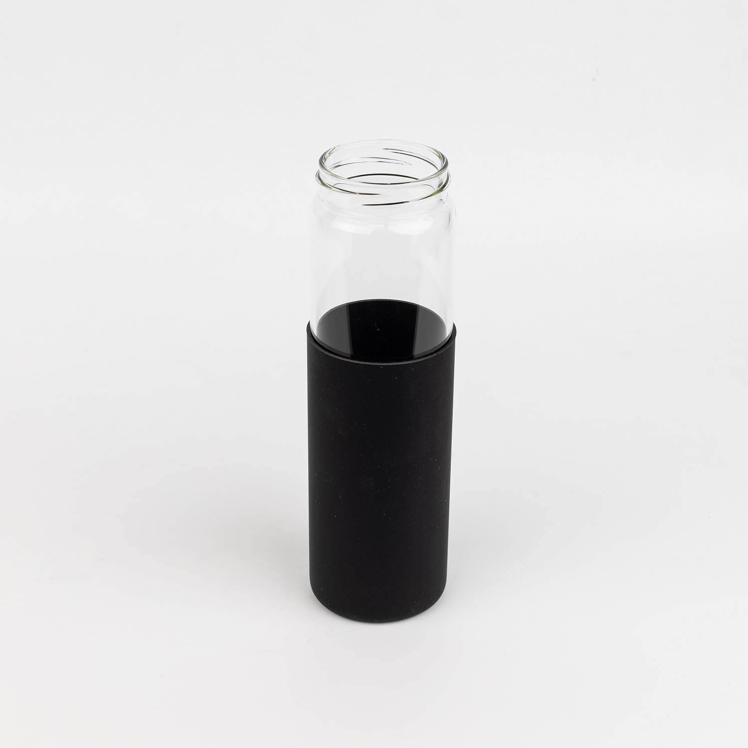 Бутылка стеклянная с силиконовой манжетой и бамбуковой крышкой  Glass, синяя