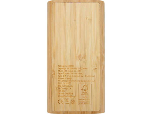 Портативное зарядное устройство Tulda из бамбука, 20000 mAh