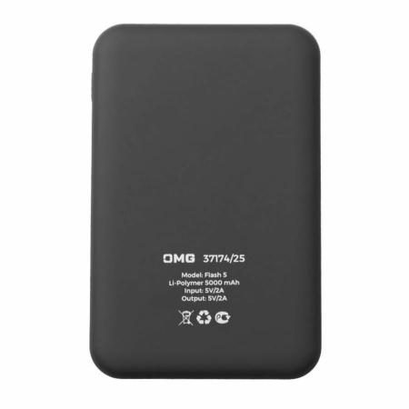 Универсальный аккумулятор Flash 5 (5000 мАч) с подсветкой и soft touch, черный, 9,8х6.3х1,3 см