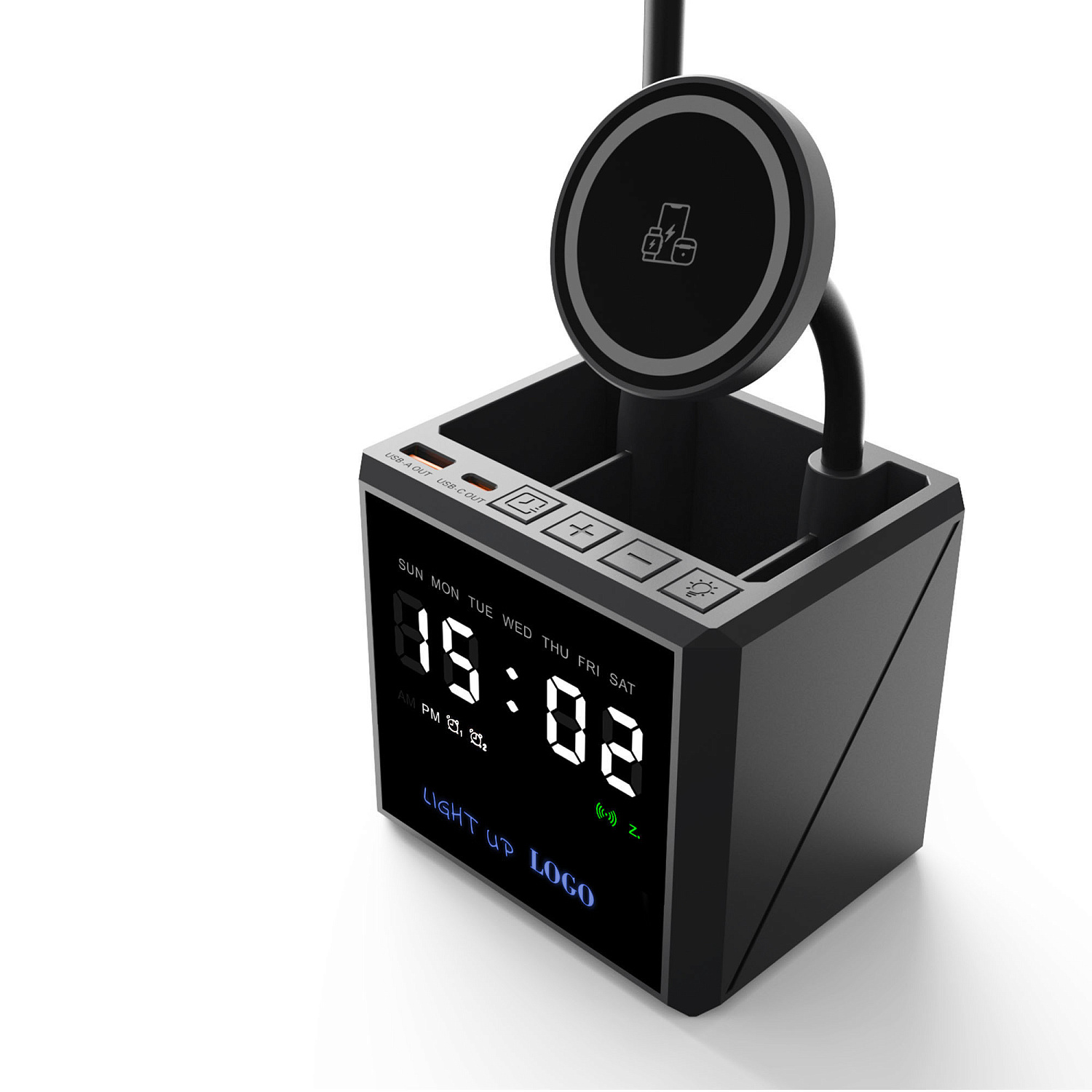 Лампа "Smart Flex" с беспроводным 3в1 (15W) ЗУ с MagSafe, часами, карандашницей и подсветкой логотипа