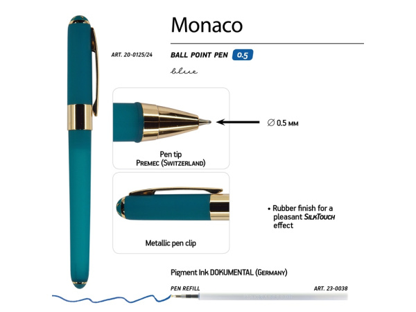 Ручка пластиковая шариковая Monaco софт-тач