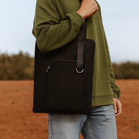 Шоппер Superbag Pocket, с внутренним креплением (карабин) и чехлом для мелочей (черный)