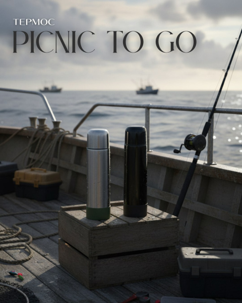 Термос Picnic Silver To Go, серебристый/хаки