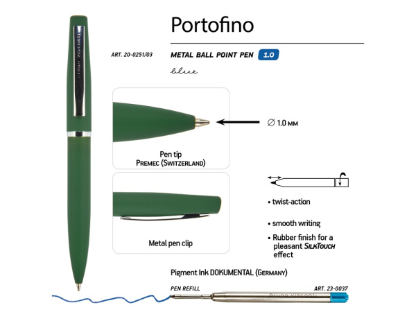 Ручка металлическая шариковая Portofino, софт-тач