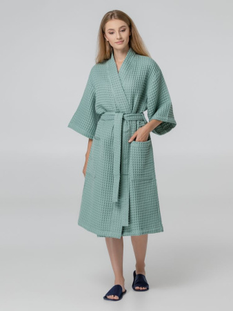 Халат вафельный женский Boho Kimono, зеленая мята, размер M (44-46)