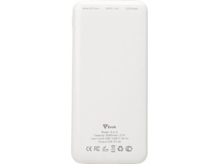 Внешний аккумулятор Evolt Mini-5, 5000 mAh, белый