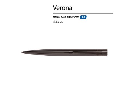 Ручка металлическая шариковая Verona, вороненая сталь, 1.0 мм, синяя