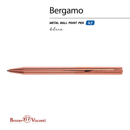 РУЧКА  "BERGAMO" ШАРИКОВАЯ АВТОМАТИЧЕСКАЯ, МЕТАЛЛИЧЕСКИЙ КОРПУС РОЗОВОЕ ЗОЛОТО, 0.7 ММ, СИНЯЯ