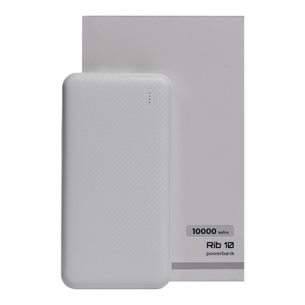 Универсальный аккумулятор Rib 10 (10000 мАч), белый, 13,5х6.8х1,5 см