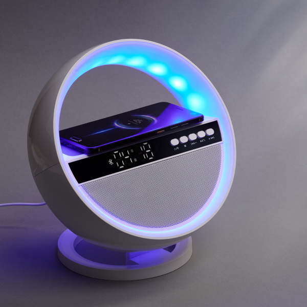 Bluetooth колонка "Smart Orb" 5Вт с беспроводным (15W) ЗУ, лампой, часами, FM радио
