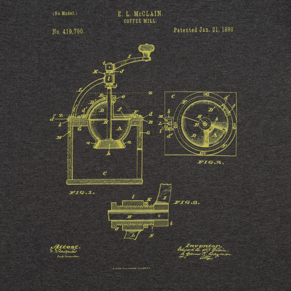 Футболка приталенная Old Patents. Coffee Mill, черный меланж, размер S