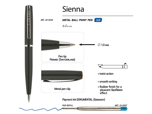 Ручка металлическая шариковая Sienna, софт-тач