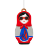Ёлочная игрушка Матрёшка с узорами (красный с синим)